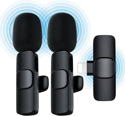 Lavalier Microphone for USB C Android Phone, Wireless Mini Lapel Mic Compatible with iPhone 15 (USB-C), Dual Clip on Lav Mic Lasting 12H for Video Recording YouTube Vlog Tiktok Livestream in Saudi Arabia