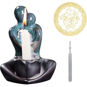 Ceramic Couple Incense Holder, Waterfall Incense Burner, Backflow Incense Holder, Suitable for Incense Cones and Stick (Not Include), for Home Decor, Yoga, Meditation