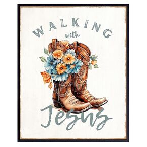 Country Decor Christian Wall Decor - Shabby chic Inspirational Wall Decor - Cowgirl Farmhouse Wall Art - Boho Wall Decor, Religious Gifts for Women - spiritual Jesus Decor, positive Quotes Wall Decor