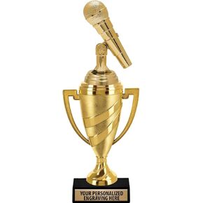 Crown Awards Microphone Trophy, 14" Gold Cup Microphone Trophies with Free Personalization Prime
