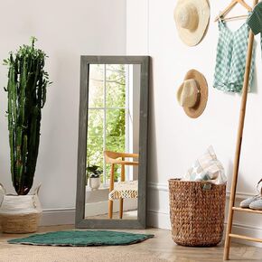 Over The Door Mirror Full Length Mirror,43"x 18"Wall-Mounted Mirror,Wooden Frame Dressing Mirror,Rectangular Door Mirror Hanging with 2 Metal Hangers for Bedroom, Bathroom