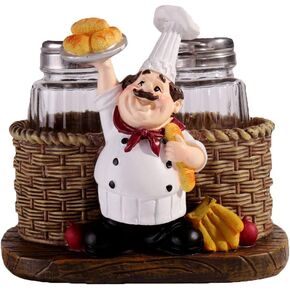 Premium Salt And Pepper Seasoning Shakers Sets - Cut Bread French Chef Sculpture Decoration for Barbecue,Spice Bottles, Jars, Seasonings, Baking Supplies Gadget