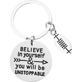 Sportybella Football Keychain, Inspirational Believe In Yourself and You Will Be Unstoppable Jewelry, Football Gifts for Football Players