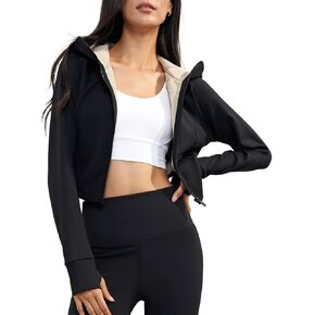 سترات رياضية نسائية من Altiland مبطنة بالصوف للركض والجري بسحّاب، سترة مقصوصة حرارية دافئة للتمرين مع فتحات للإبهام in Kuwait