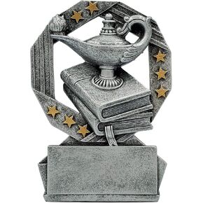 Academic Hexa Star Trophy - 4.75 Inch Tall | Flame of Knowledge Award | Celebrate Scholastic success with this Luminous Lantern of Learning in Silver and Gold - Engraved Plate on Request