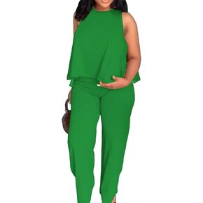 BXBY Two Piece Sets for Women Summer Pleated Ruffle Hem Sleeveless Top Wide Leg Pant Outfits Casual Vacation 2025 Tracksuit