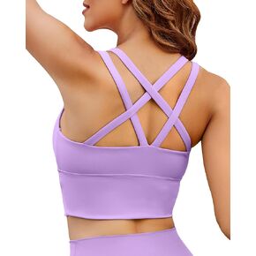 XUNYU Strappy Sports Bra for Women Longline Padded Workout Tops High Impact Yoga Bras Criss Cross Back Crop Tank