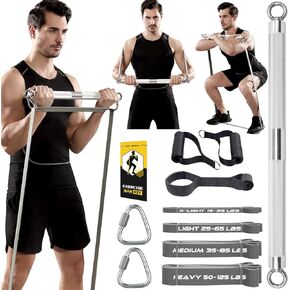 Resistance Band Bar, 500 LBS Load Strength Training Bar with 4 Heavy Resistance Bands with Bar for Chest Press Deadlift Squats Curl, Workout Bands with Handles, Portable Home Workout Equipment