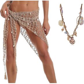 Sexy Beach Hand Crochet Shawl Capelet Cover Up Sunscreen Net Triangle Fishnet Skirt,and Braided Rattan Shell necklace(LK9)