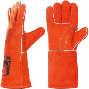 QeeLink Welding Gloves - Heat & Wear Resistant Lined Leather and Fireproof Stitching - For Welders/Fireplace/BBQ/Gardening