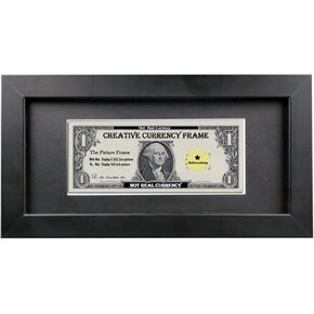 Creative Wooden Picture Frames 4x9 inch Black Dollar Bill Frames with Matting. Easel Stand and Wall Hanger Included