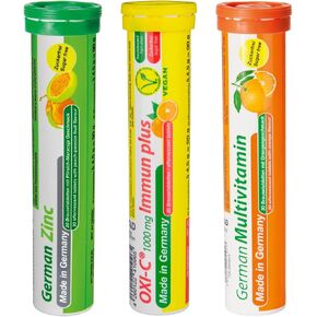 T&D German Immun Boost Package 60 Servings - Vegan, Zero Sugar - Drink Effervescent Tablets - Vitamin C, Zinc, Multivitamin Pharma - Made in Germany