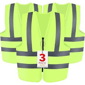 3-Pack Reflective Safety Vest For Women Men - High-Visibility Safety Vest with 2in Reflective Strips for Emergency, Construction, and Safety Use-Green M in Kuwait