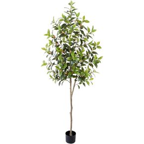 Artificial Olive Tree - 6 FT Tall Fake Tree with Pot - Olive Tree Faux Silk Plants Indoor, Lifelike Branches & Foliage - Artificial Plants for Home Office Living Room Decor Indoor Outdoor