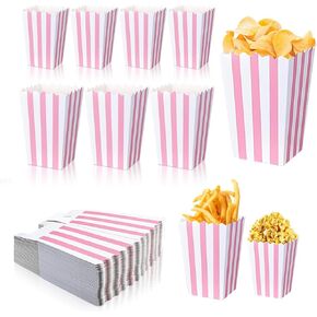 Popcorn Bags for Party (40pk) Paper Popcorn Buckets pink and White Popcorn Bags for Popcorn Machine, Movie Theater Decor Popcorn Container, Carnival Circus Party Popcorn Bowl (40 Boxes large)