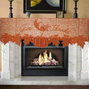 DoubleWood 20"x60" Thanksgiving Decor Fireplace Scarf Fireplace Cloth Pumpkin Lace Table Runner Fall Runner Mantle Scarves Cover for Thanksgiving Table Window Decoration (Fireplace Scarf Mantle Cover)