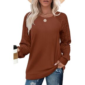 Sweatshirts for Women Crewneck Cable Knit Long Sleeve Sweaters Lightweight Loose Tops 2024