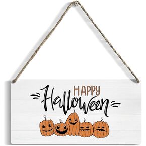 Halloween Wood Sign Wall Decor, 12x 6 Inch Horror Welcome Sign for Front Door Decor Hanging Wall Art Halloween Pumpkin Hanging Plaque for Home Living Room Halloween Party Wall Decor Happy Halloween4