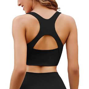 XUNYU Longline Sports Bras for Women Push Up Scoop Neck Racerback Tank Tops with Built in Bra Workout Crop Yoga Top