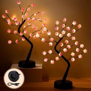 2 Pcs 18 Inch Cherry Blossom Tree Light 36 LED Japanese Bonsai Tree Light Battery or USB Operated Twinkling Tree Lamp Tabletop Night Lights Japanese Christmas Decor for Living Room Bedroom