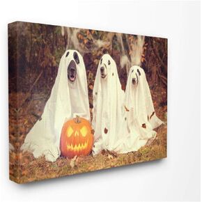 Stupell Industries Vintage Photography Halloween Pumpkin and Ghost Dogs Canvas Wall Art, 16 x 20, Design by Artist Daphne Polselli