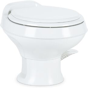 Dometic 301 Toilet Low Profile 13.5" Height- White, 301-SS/RT/WHITE, Full Size Residential Style, Clean and Watertight Triple Jet Rinse with Foot Pedal