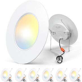 Amico 6 Pack 5/6 inch 5CCT LED Recessed Lighting, Dimmable, 11W=100W, 1100LM, 2700K/3000K/4000K/5000K/6000K Selectable, Retrofit Can Lights with Baffle Trim, ETL & FCC Certified