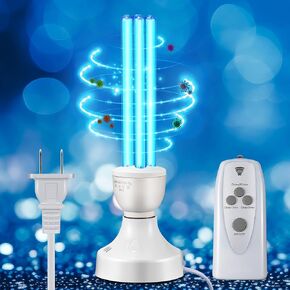 Qualirey 25 Watt UV Light Sanitizer, UVC Lamp with E27 Base and Remote Control, UV Light Bulb for Basement/Bedroom/Kitchen, with Ozone