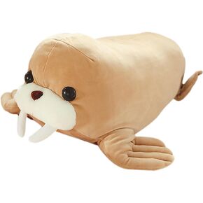 EJK Soft Brown Walrus Plush Toy, Walrus Plush Animal Pillow, Walrus Plush Pillow, Plush Doll, Birthday, Christmas, Children's Gift, Room Decoration (45CM=17.7IN)