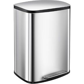 50L/13Gal Heavy Duty Hands-Free Stainless Steel Kitchen Trash Can, Commercial Rectangular Kitchen Waste Bin, with Soft Close Lid & Inner Liner, Fingerprint-Resistant