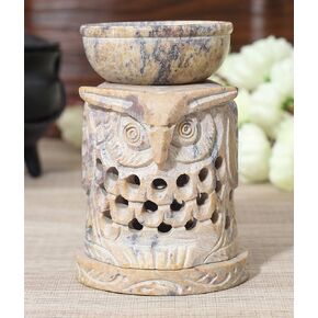 Soapstone Owl Oil Burner Wax Melter Handmade Essential Oil Burner Diffuser Made of Soapstone with Tea Light Holder Aromatherapy Meditation Oil Diffuser - Decorative Gift