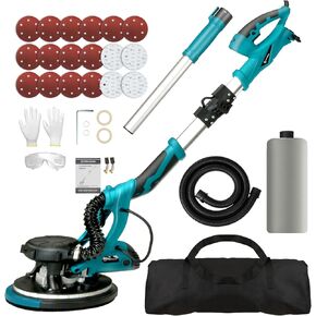 Electric Drywall Sander, 1050W Power Drywall Sander with Vacuum Dust Collector, 6 Speed 2100RPM with Sanding Discs and Foldable Extendable Pole, Double-Deck LED Lights, 18pcs Sanding Discs