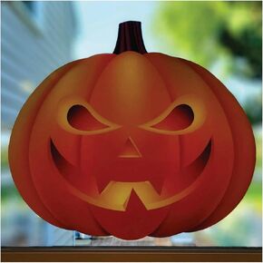 4 x Large (12") Pumpkin Window Clings. Halloween Window Clings. Halloween Decals. Double Sided Jack O Lantern Spooky Home Decor. Decorative Pumpkin Stickers. No Adhesive. Reusable. Made in America.