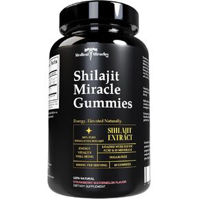 Medical Miracles Shilajit Gummies - 1000mg Pure Himalayan Extract w/Fulvic Acid, Vegan, Sugar-Free, High Potency. Energy & Immunity Support with Over 84 Minerals. 60 Delicious Gummies