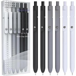 Vanhench Gel Pens, 0.5MM Black Gel Ink Pens Fine Point Smooth Writing Pens, College Essentials Pens for Journaling Note Taking, Birthday Gifts for Women Men (6PCS Black Gray White)