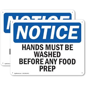 (2 Pack) Hands Must Be Washed Before Any Food Prep OSHA Notice Sign 10 Inch X 7 Inch Plastic Sign, Weather Resistant, UV Protected for Workplace, Business, and Construction Site, Made in the USA