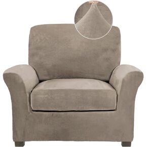 FY FIBER HOUSE أغطية أريكة لغرفة المعيشة غطاء منزلق للكرسي بذراعين قطعتين واقي مخملي قابل للتمدد للكلاب والحيوانات الأليفة قابل للغسل، رمادي داكن (36.5"-47.5") in Kuwait