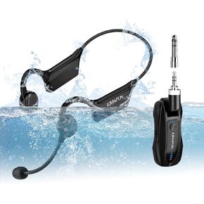 KIMAFUN 2.4G Headset Dual Wireless Microphone for 2 People, IP67 Waterproof Sweatproof Fitness Microphone for Water Aerobics, Swimming Coach, Fitness Instructor, Yoga, Spinning, Teaching, GWP91-1