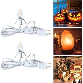 Minetom Accessory Cord with One LED Light Bulb - 6fT White Cord with On/Off Switch for Night Lights, Halloween Pumpkin, Blow Mold, Christmas Village House, Holiday Ceramic Trees, 2 Pack