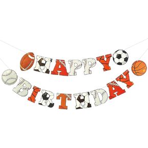 Sports Birthday Banner - Multicolored, 6" x 5" - Sports Themed Party Decorations - Football, Rugby, Baseball, Soccer, Basketball