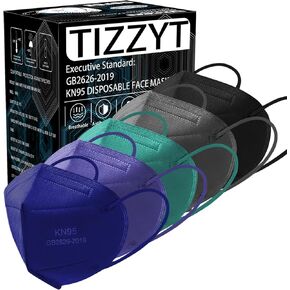 TIZZYT KN95 Face Mask | 50 Pack Disposable Face Mask | 5-Layers Comfortable Masks | KN95 Masks for Adults,Morandi Color