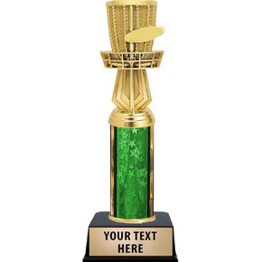 11" Disc Golf Green Stars Column Trophy, Trophy Award with Frisbee & Basket - Add Your Own Engraving Prime