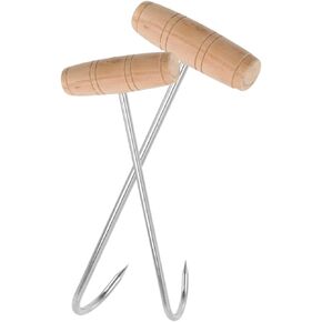 2pcs T-Hook T Hooks for Hanging Butcher Supplies T Handle Hook Butcher Hook Stainless Steel t Hook Butchering Supplies Tool Meat Wood