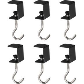 HARFINGTON 6pcs Desk Hook Clamp 0.2"-1.4" Clamping Range Bag Hook for Backpack Table Purse Clothes Portable Desk Mount Bag Holder Hook Clamp, Black