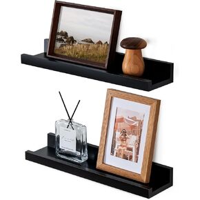 Picture Ledge Shelf, 36 Inch Floating Shelves for Wall, Oak Picture Shelf for Wall with Ledge, Rustic Floating Shelves with Lip, Wall Display Shelves for Nursery Book Shelf Pictures Album Records