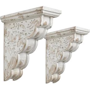 All Chic Set of 2 Corbels for Shelves Wood Corbels Decorative Shelf Brackets Farmhouse Decor Wooden Vintage Shelf White Floating Wall Shelf Long