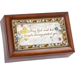 Cottage Garden His Angels Protect You Woodgrain Petite Jeweled Music Box Plays Amazing Grace