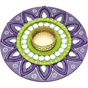 Decorative Purple Handmade Wooden Round Teal Light Holder Candle Holder T Lights Candle Stand Traditional Cultural Decorations Lighting Accessories Home Festival Décor (Size:-6")(Without Wax)