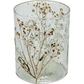 Creative Co-Op Reclaimed Glass Votive Holder with Natural Botanicals, Clear