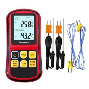 Digital Thermocouple Thermometer, Dual Channel Thermometer withFour K Type Thermocouple Probes（2 Stainless Steel K-Type Probes） for K/J/T/E/R/S/N Type